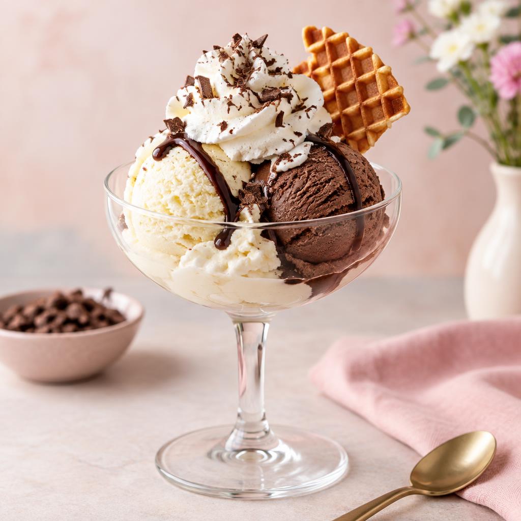 Coupe met vanille- en chocoladeijs
